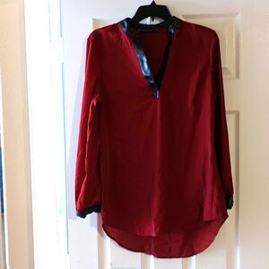 NWOT faux leather maroon top